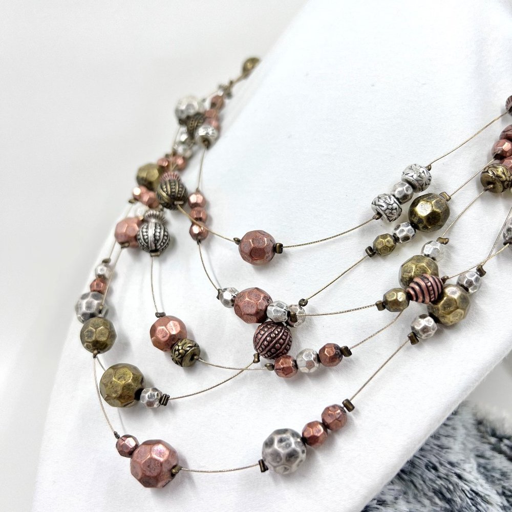 NWOT – Antiqued Gold Tone Five Strand Wire 20” Necklace w/ Tri-Colored Beading - Picture 1 of 6